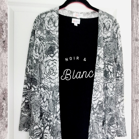 LuLaRoe Sweaters - 🆕 LuLaRoe Noir & Blanc Rose Sarah Cardigan 🌹🖤🦄